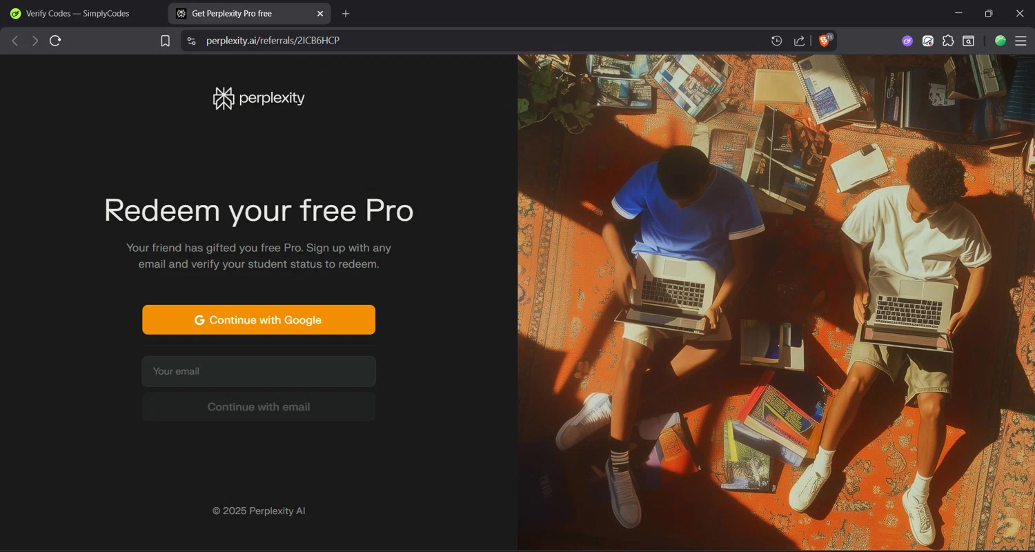 Perplexity promo code screenshot showing code 2ICB6HCP applied at Perplexity checkout page. Uploaded by SimplyCodes community member Focus_123 on Dec 11, 2025