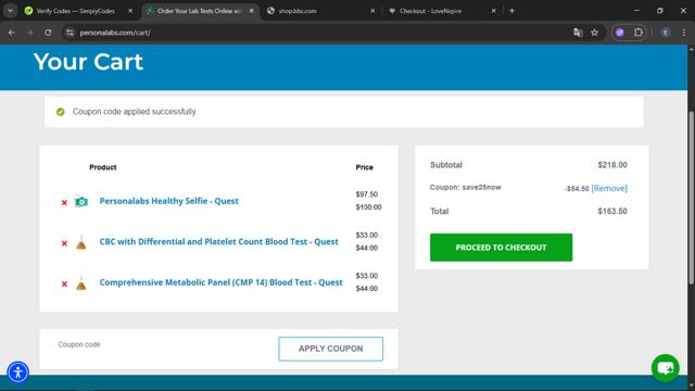 PersonaLabs checkout page showing PersonaLabs coupon code box | Screenshot taken by SimplyCodes community member on Sep 9, 2025