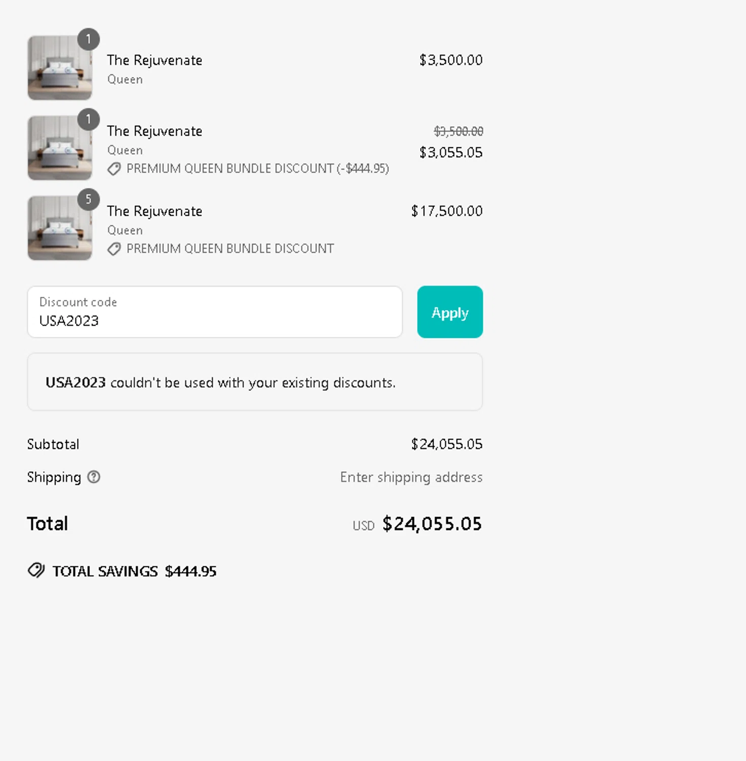 Personal Comfort promo code screenshot showing code USA2023 applied at Personal Comfort checkout page. Uploaded by SimplyCodes community member Netheryno on Jun 4, 2025