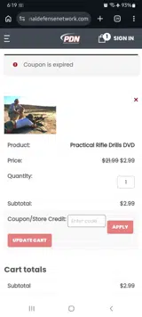 Personal Defense Network coupon verification screenshot