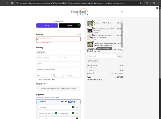 Personalized Planet checkout page showing Personalized Planet promo code box | Screenshot taken by SimplyCodes community member on Sep 3, 2025