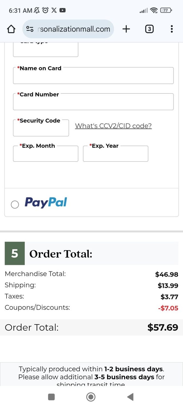 Personalization Mall checkout page showing Personalization Mall coupon code box | Screenshot taken by SimplyCodes community member on May 18, 2025