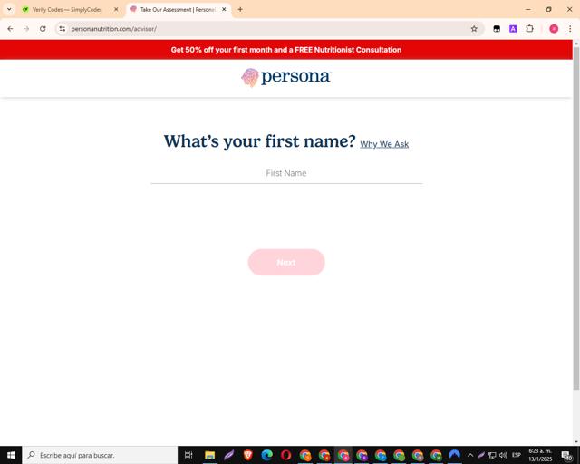 Persona checkout page showing Persona promo code box | Screenshot taken by SimplyCodes community member on Jan 13, 2025
