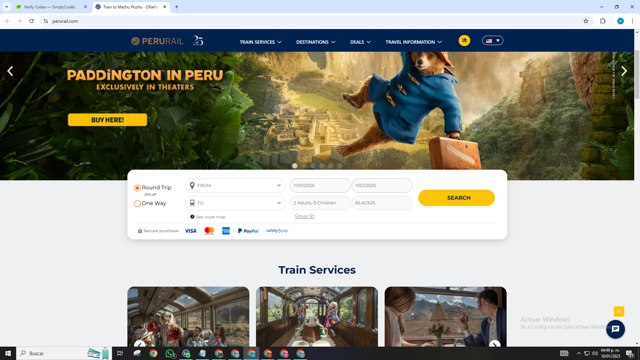 PeruRail checkout page showing PeruRail promo code box | Screenshot taken by SimplyCodes community member on Jan 10, 2025