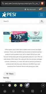PESI coupon verification screenshot