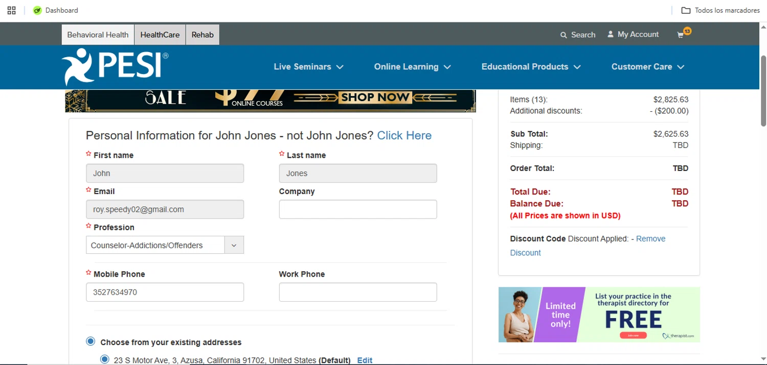 PESI discount code screenshot showing code EXTRA50 applied at PESI checkout page. Uploaded by SimplyCodes community member Speedy on Jan 24, 2026