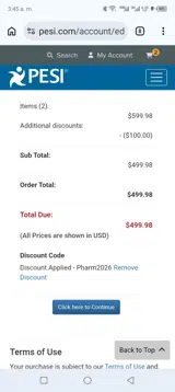 PESI coupon verification screenshot