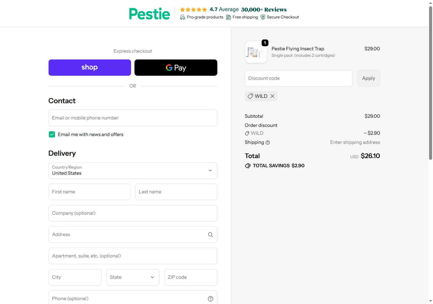 Pestie promo code screenshot showing code WILD applied at Pestie checkout page. Uploaded by SimplyCodes community member BeaMartinez on Jun 16, 2026