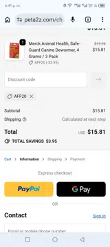 Aff20 coupon verification screenshot