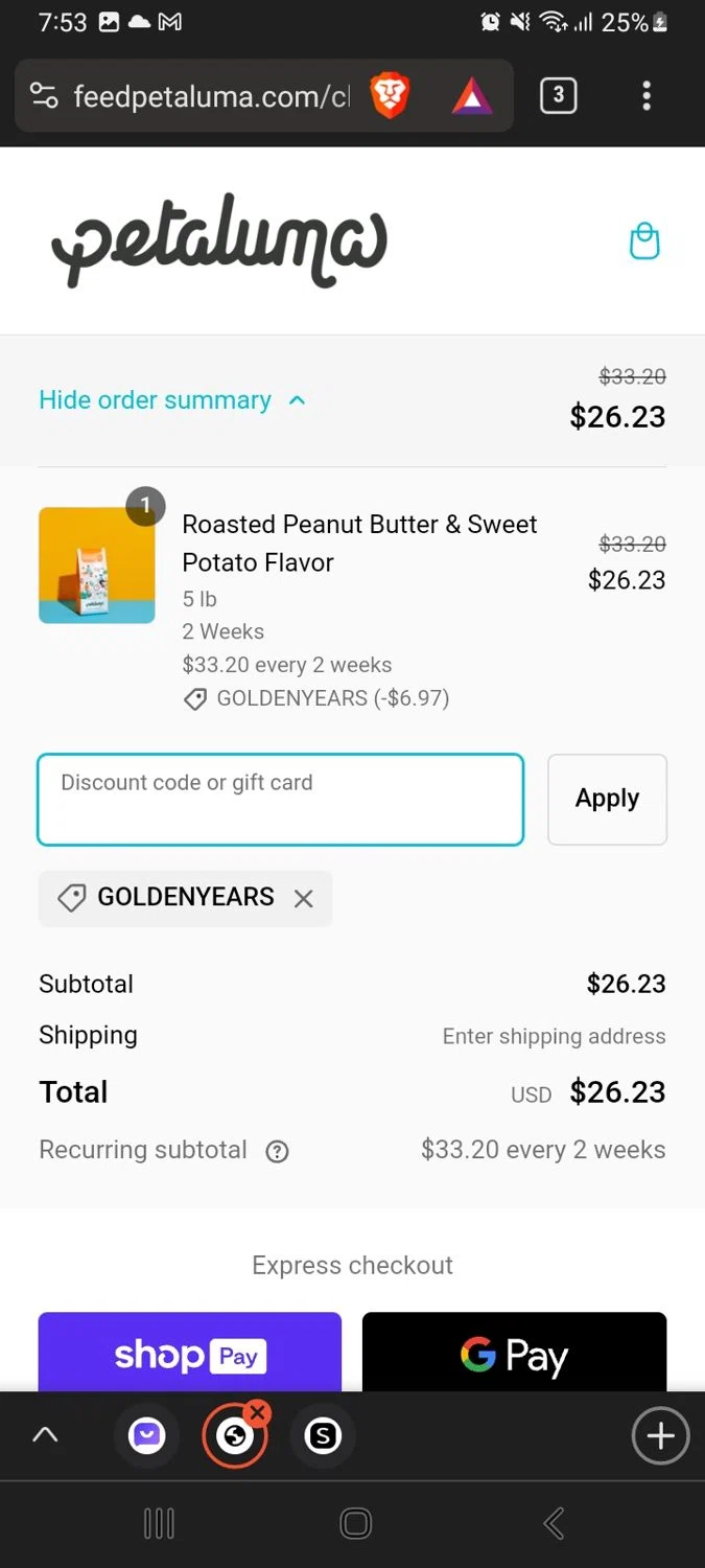 where to use Petaluma promo code box