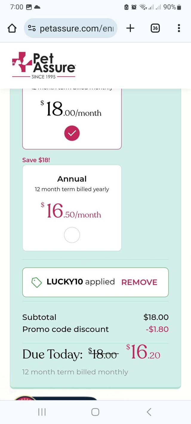Pet Assure checkout page showing Pet Assure promo code box | Screenshot taken by SimplyCodes community member on Apr 13, 2024
