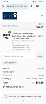 CALLIE10 coupon verification screenshot