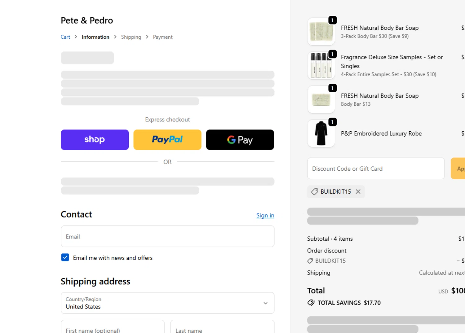 Pete & Pedro promo code screenshot showing code BUILDKIT15 applied at Pete & Pedro checkout page. Uploaded by SimplyCodes community member usermariee on Oct 29, 2025