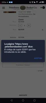 Peterboro Basket Company coupon verification screenshot