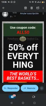 Peterboro Basket Company coupon verification screenshot