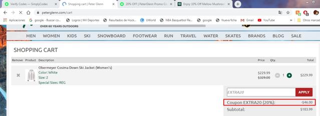 Peter Glenn Ski & Sports checkout page showing Peter Glenn Ski & Sports coupon code box | Screenshot taken by SimplyCodes community member on Aug 9, 2020