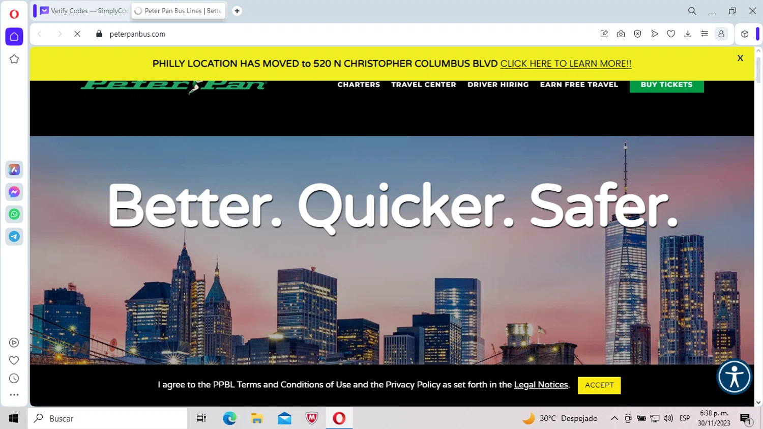 Peter Pan Bus Lines checkout page showing Peter Pan Bus Lines discount code box | Screenshot taken by SimplyCodes community member on Nov 30, 2023