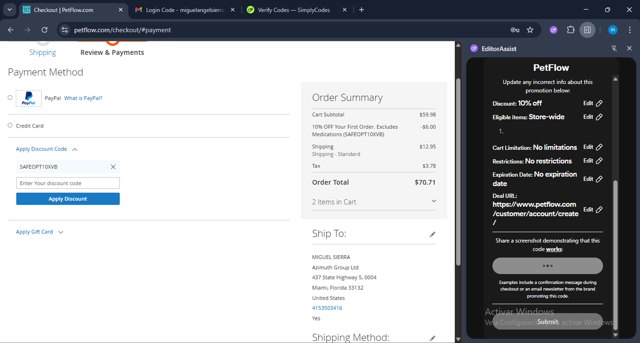 PetFlow checkout page showing PetFlow promo code box | Screenshot taken by SimplyCodes community member on Aug 21, 2025