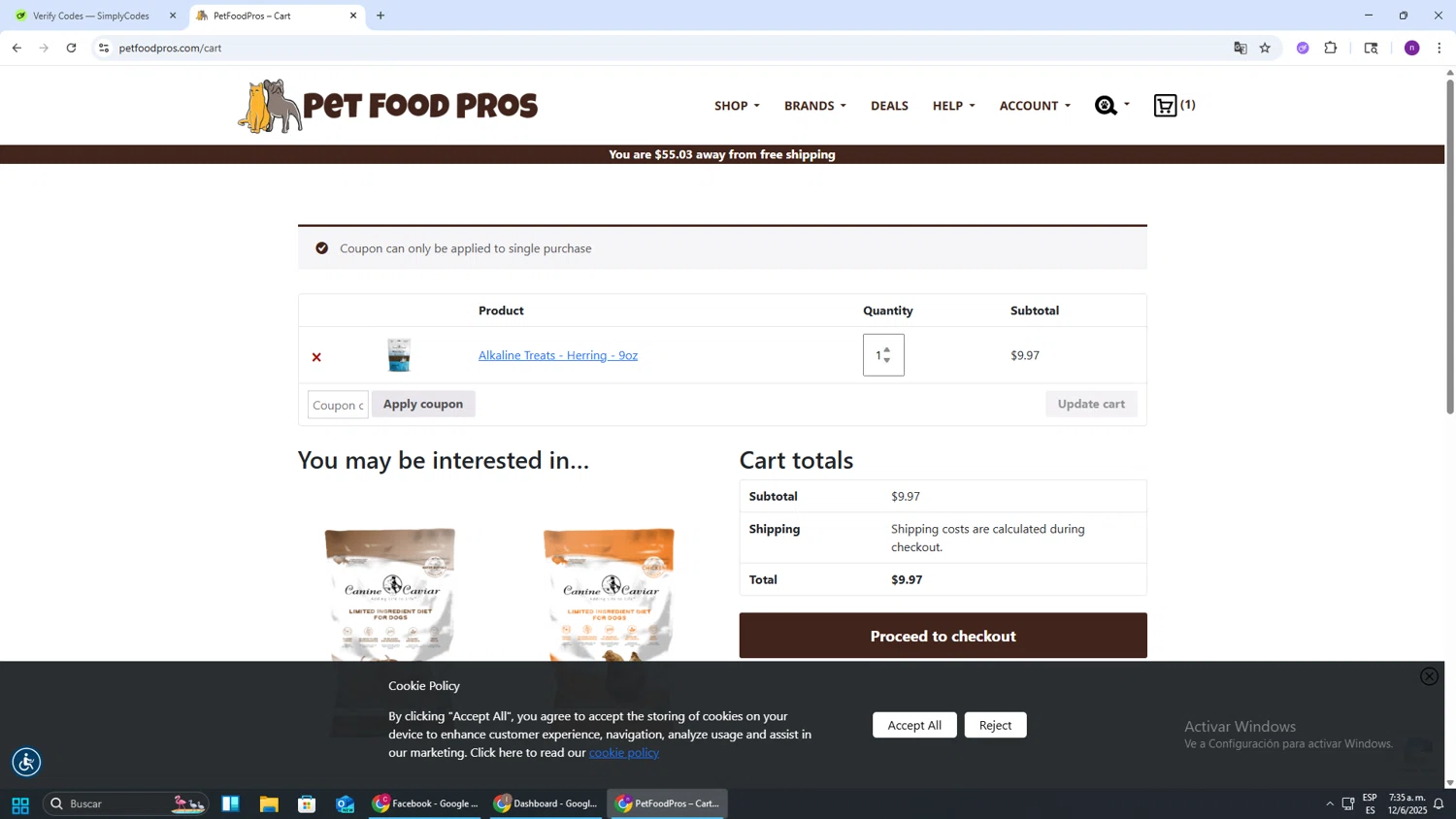 PetFoodPros promo code screenshot showing code PFPBOGO applied at PetFoodPros checkout page. Uploaded by SimplyCodes community member AVAMUSTANG on Jun 12, 2025