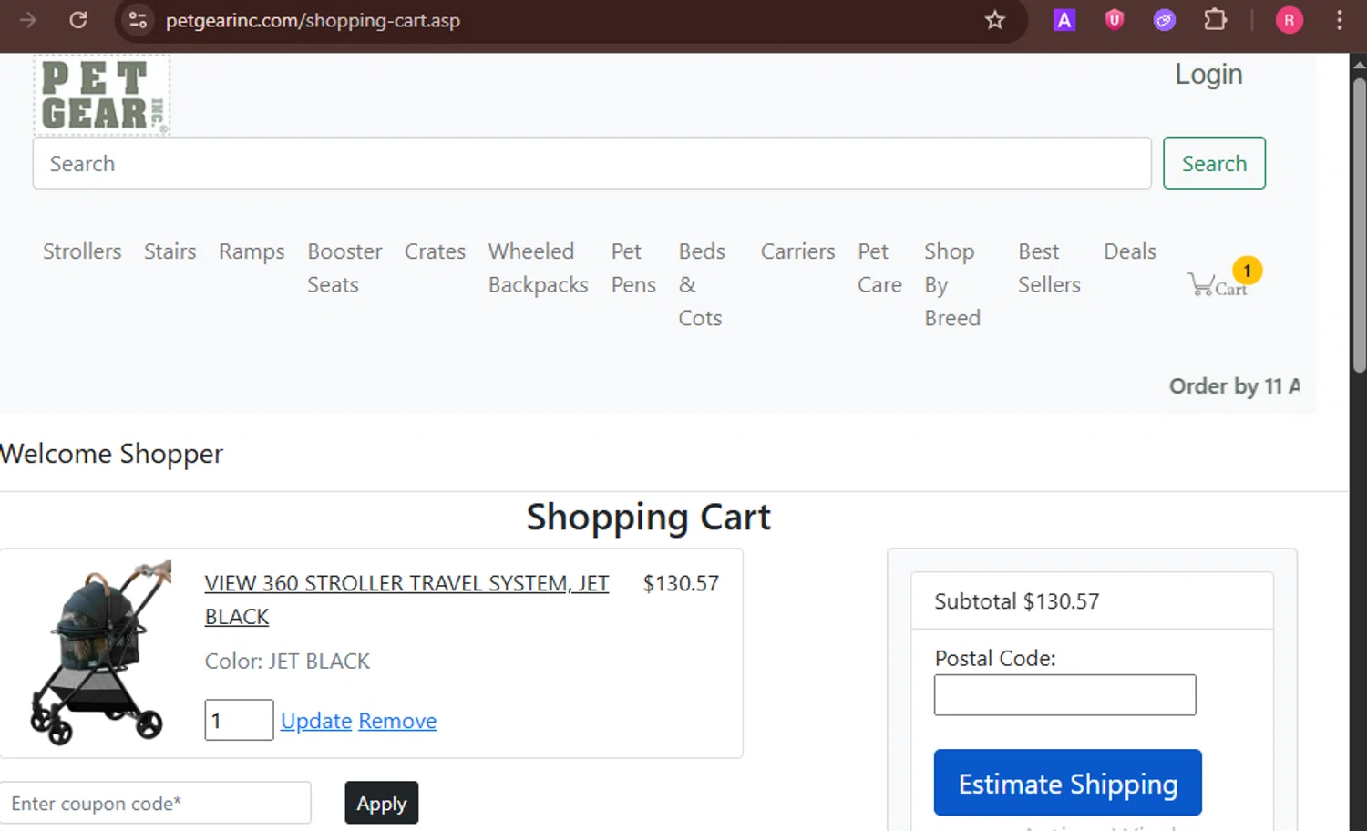 Pet Gear coupon code screenshot showing code NEW10 applied at Pet Gear checkout page. Uploaded by SimplyCodes community member ShieldOwl9891 on Jul 10, 2025