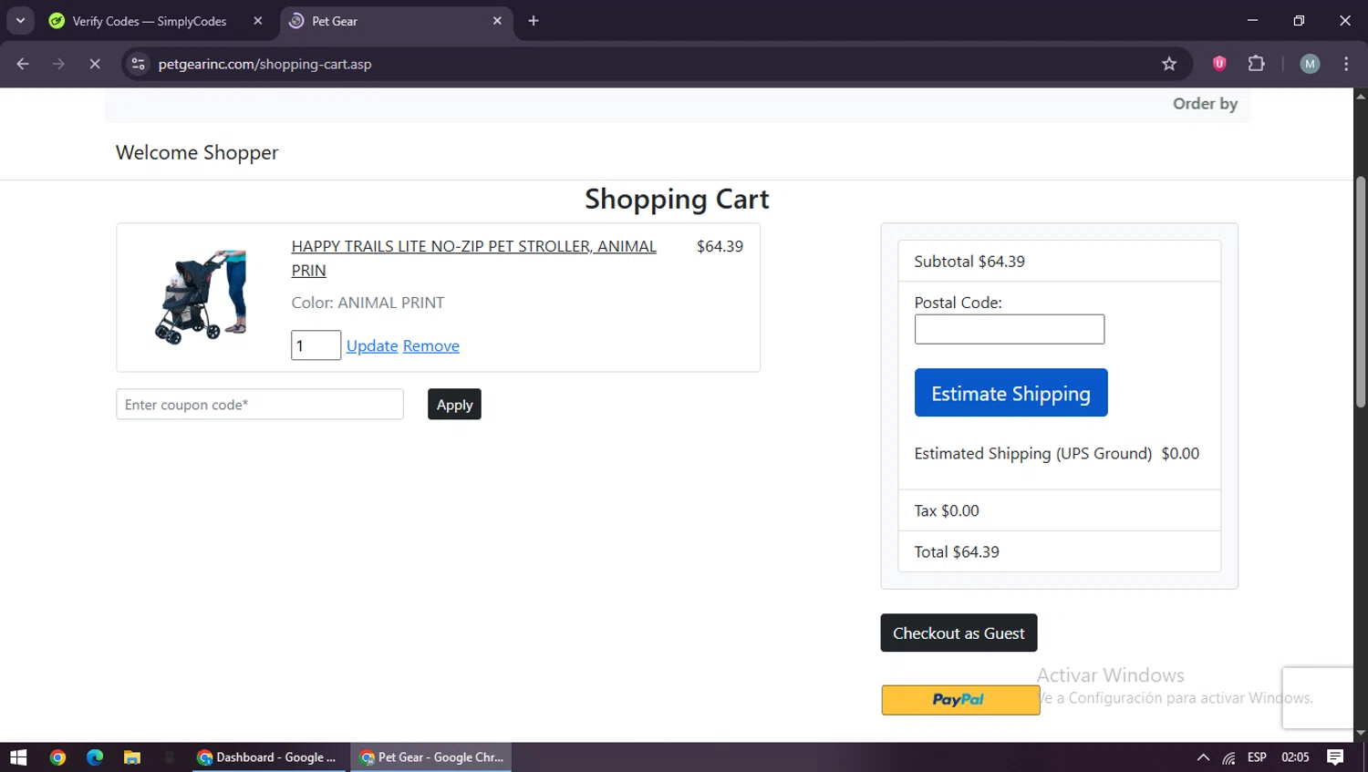 Pet Gear coupon code screenshot showing code PET30 applied at Pet Gear checkout page. Uploaded by SimplyCodes community member maraxo on Sep 6, 2025