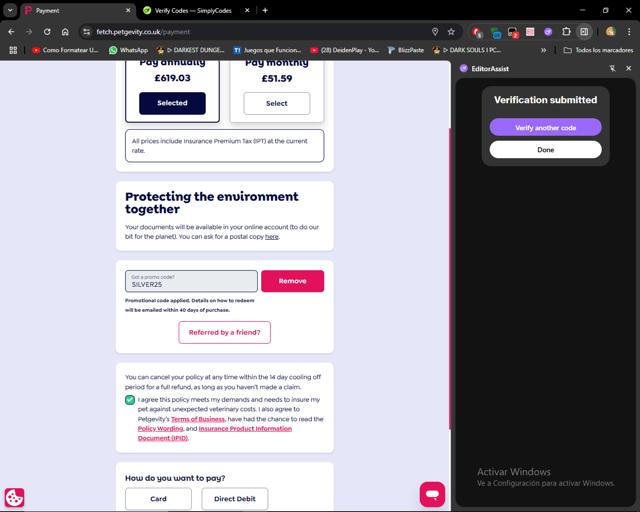 Petgevity checkout page showing Petgevity promo code box | Screenshot taken by SimplyCodes community member on Jun 8, 2025