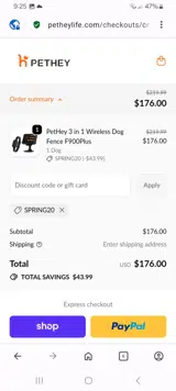 SPRING20 coupon verification screenshot