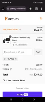 TREAT50 coupon verification screenshot