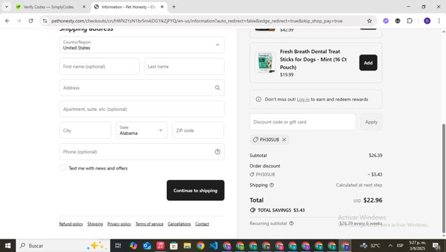 PetHonesty checkout page showing PetHonesty discount code box | Screenshot taken by SimplyCodes community member on Sep 3, 2025