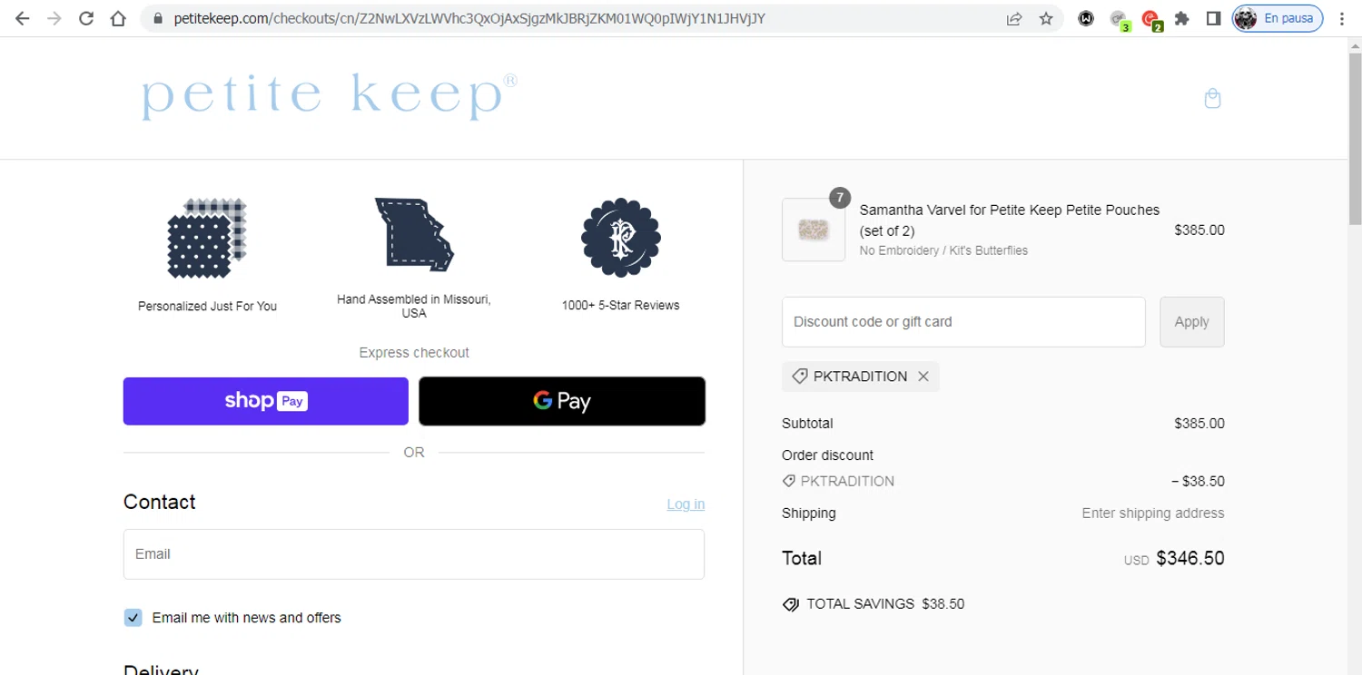 where to use Petite Keep promo code box