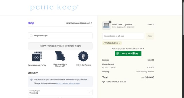Petite Keep checkout page showing Petite Keep discount code box | Screenshot taken by SimplyCodes community member on Sep 3, 2025