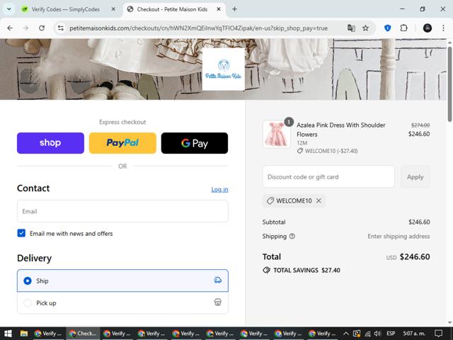 Petite Maison Kids checkout page showing Petite Maison Kids promo code box | Screenshot taken by SimplyCodes community member on Sep 3, 2025
