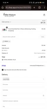 FREE10 coupon verification screenshot