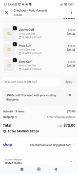 JOIN coupon verification screenshot
