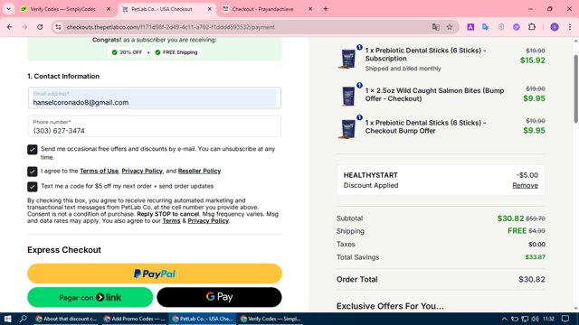 Petlab Co. checkout page showing Petlab Co. discount code box | Screenshot taken by SimplyCodes community member on Aug 2, 2025