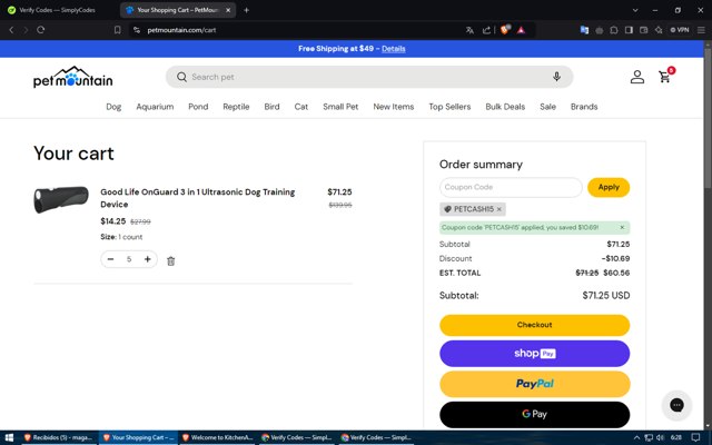 Pet Mountain checkout page showing Pet Mountain promo code box | Screenshot taken by SimplyCodes community member on Sep 28, 2024
