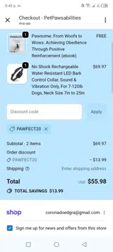 Pet Pawsabilities coupon verification screenshot