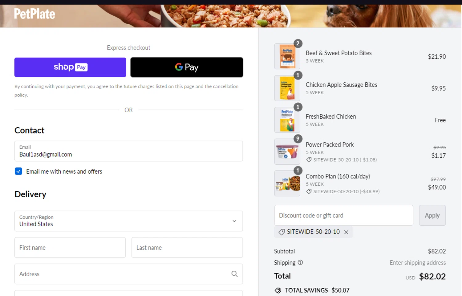where to use PetPlate promo code box