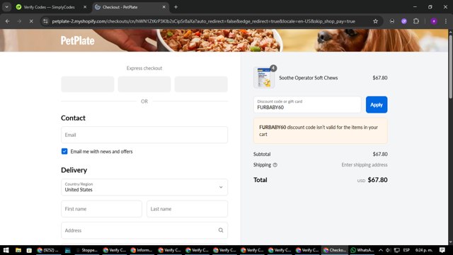 PetPlate checkout page showing PetPlate coupon code box | Screenshot taken by SimplyCodes community member on Aug 8, 2025
