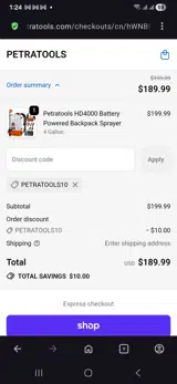 PETRATOOLS10 coupon verification screenshot