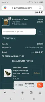 Petrusco Caviar coupon verification screenshot