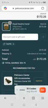 Petrusco Caviar coupon verification screenshot