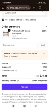 HEALTH15 coupon verification screenshot