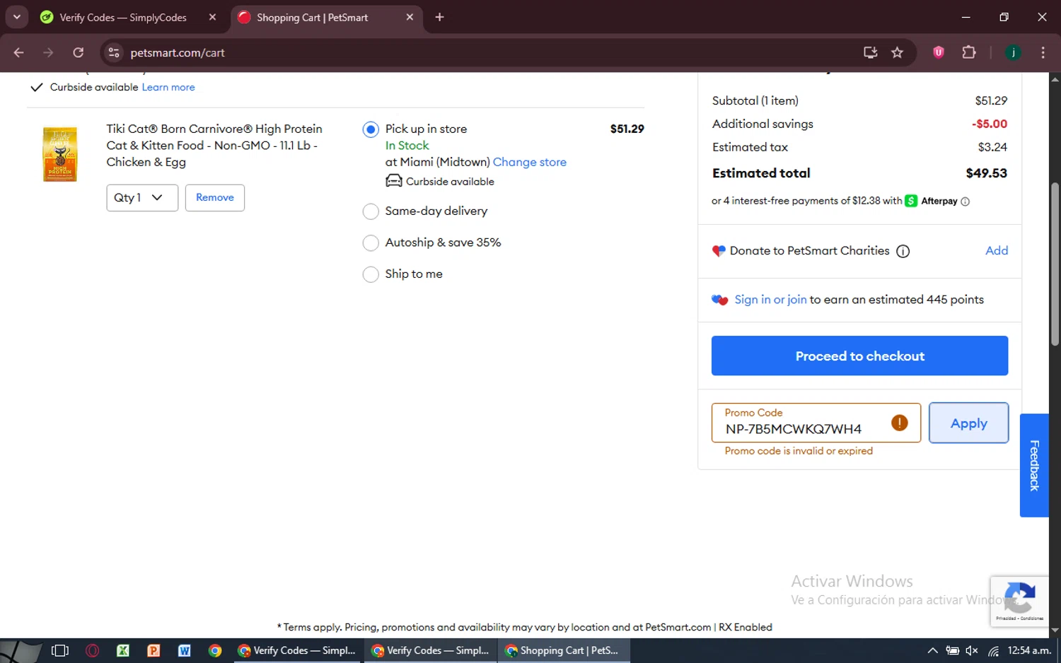 PetSmart promo code screenshot showing code NP-7B5MCWKQ7WH4 applied at PetSmart checkout page. Uploaded by SimplyCodes community member MoneySpotter5416 on Jun 25, 2025