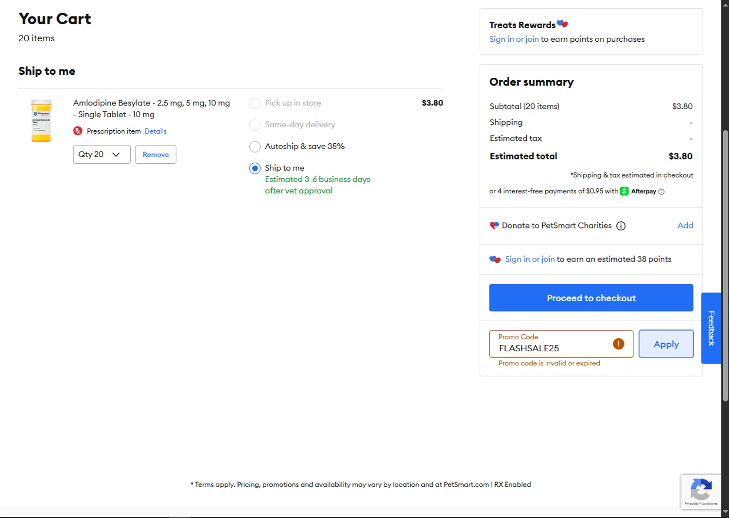 PetSmart promo code screenshot showing code FLASHSALE25 applied at PetSmart checkout page. Uploaded by SimplyCodes community member SalePhoenix2220 on Jul 30, 2025