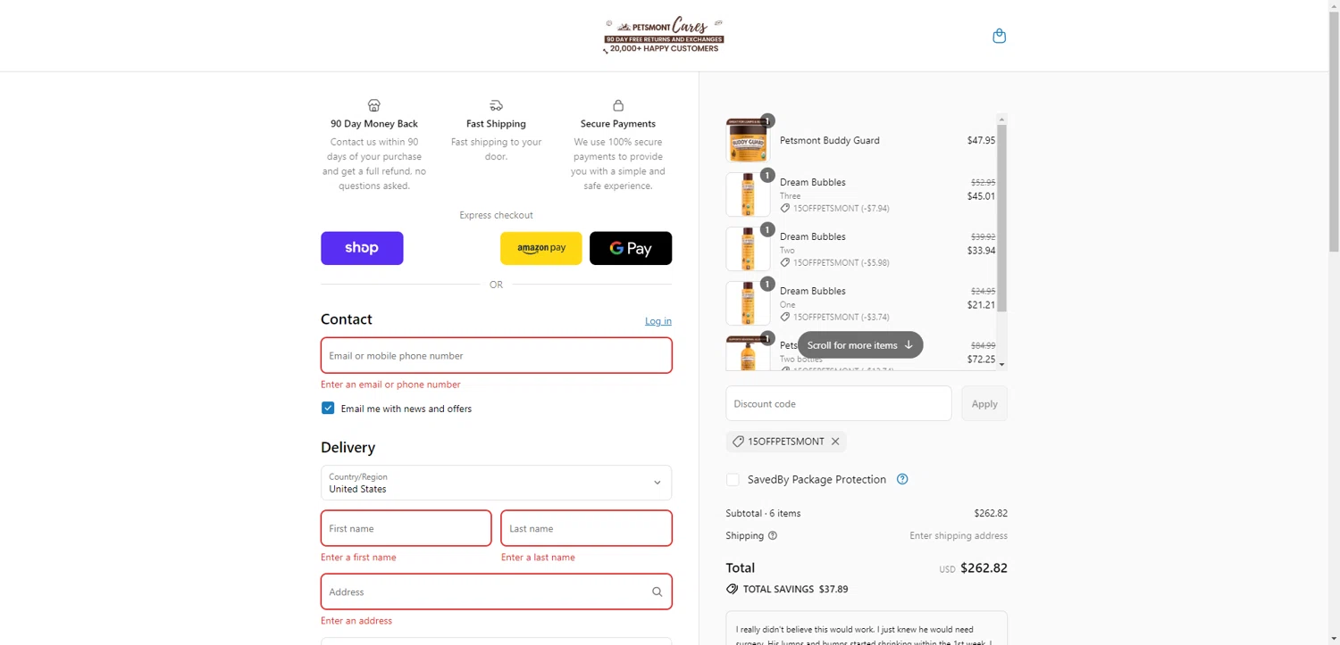 Petsmont discount code screenshot showing code 15OFFPETSMONT applied at Petsmont checkout page. Uploaded by SimplyCodes community member PennyRanger8219 on Aug 31, 2025