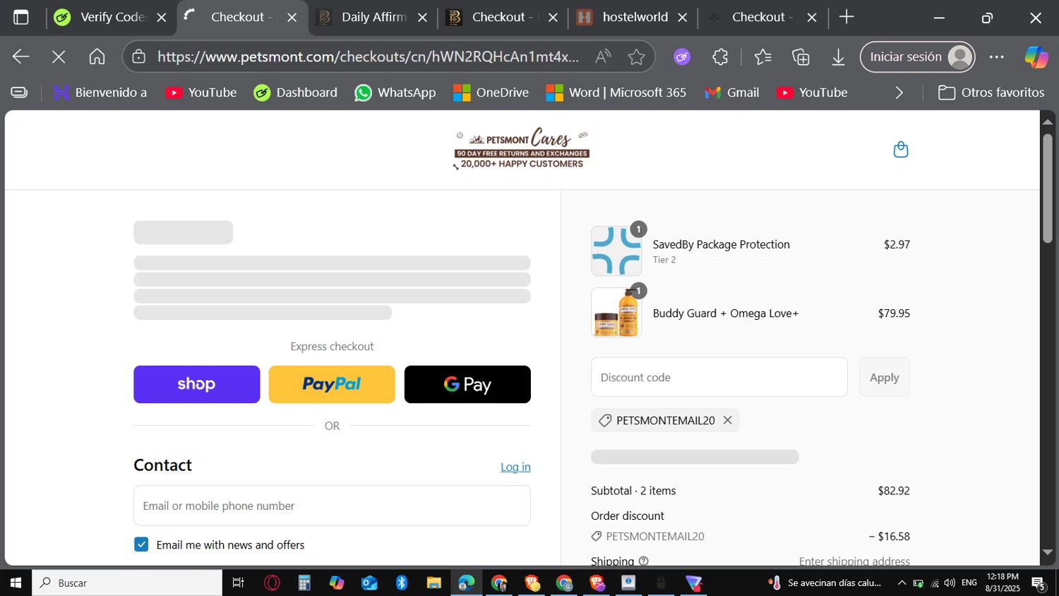 Petsmont discount code screenshot showing code PETSMONTEMAIL20 applied at Petsmont checkout page. Uploaded by SimplyCodes community member Carbon132 on Aug 31, 2025