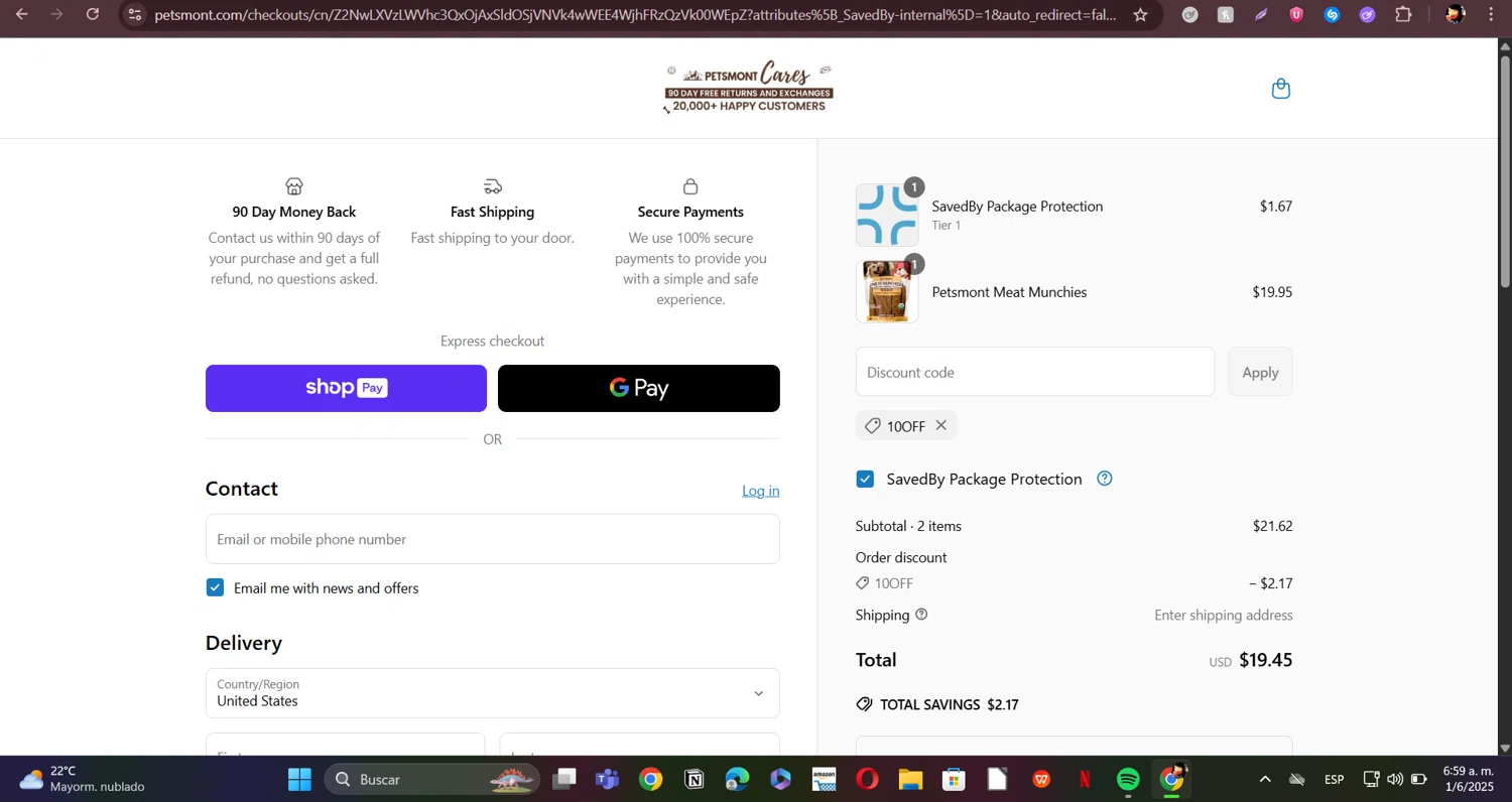 Petsmont discount code screenshot showing code 10OFF applied at Petsmont checkout page. Uploaded by SimplyCodes community member ERI0810 on Jun 1, 2025