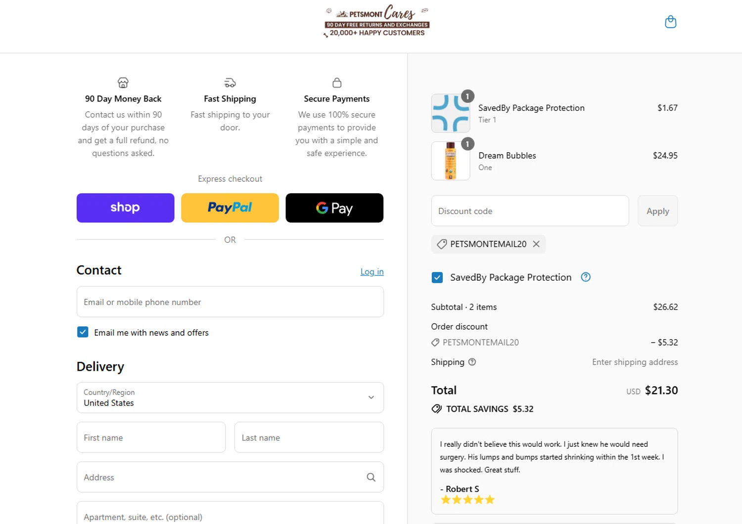 Petsmont discount code screenshot showing code PETSMONTEMAIL20 applied at Petsmont checkout page. Uploaded by SimplyCodes community member widdyto on Aug 31, 2025