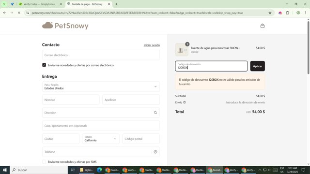 PetSnowy checkout page showing PetSnowy discount code box | Screenshot taken by SimplyCodes community member on Mar 24, 2025
